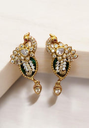 Stunning peacock design earrings with green stone -perfect for any occasion